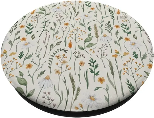 Vista 2 de PopSockets estándar botánico de prado de flores silvestres verde terroso (marfil)