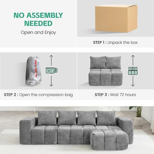Vista 6 de Sofá de dos plazas seccional modular sin armazón de 78.7 pulgadas, sofá nube capitoné con asiento profundo, sofá de chenilla para sala de estar