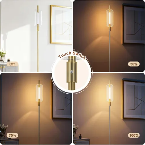 Vista 3 de KIVDITZO Lámparas de pie de vidrio regulables para sala de estar, lámpara de pie moderna con pantalla de cristal, base de mármol, lámpara de 64