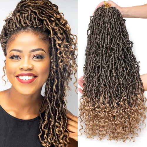 Vista 8 de Leeven 7 Paquetes Cabello Crochet Faux Locs con Puntas Rizadas 10 Pulgadas Pre-enrollado Goddess Locs Trenzas Crochet Cabello 84 Hebras Negro