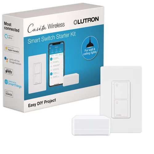 Vista 18 de Lutron Caseta - Kit de interruptor de luz inteligente de 3 vías, con control remoto Pico, placa de pared, soporte de pared para luces LED