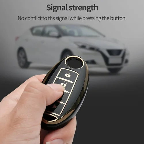 Vista 5 de para Nissan Funda para Llavero Compatible con Altima Maxima Rogue Armada Pathfinder, Carcasa para Llave Inteligente (Negro, 4 Botones)