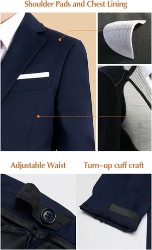 Vista 9 de Plavict Trajes para niños de 5 piezas, cintura ajustable, traje formal para niños con chaqueta, pantalones, chaleco, camisa, corbata y pajarita