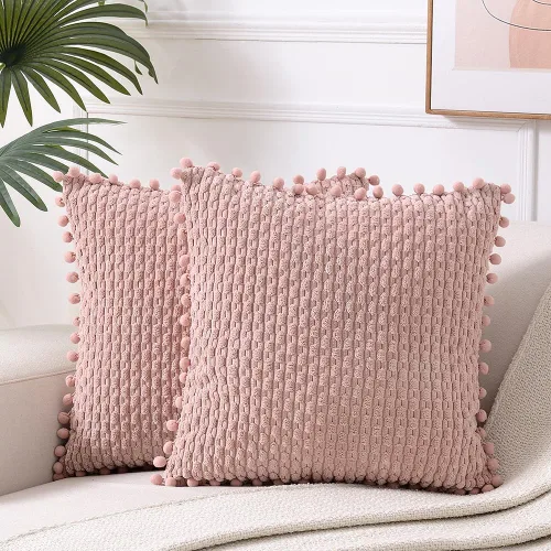 Vista 14 de Fancy Homi - Juego de 2 fundas de cojín decorativas crema blanco de 40 x 40 cm con pompones para sofá cama, decoración de hogar moderna, rústica