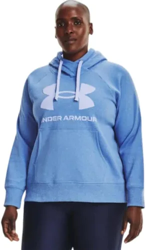Vista 3 de Under Armour Sudadera con capucha Rival de forro polar con logotipo moteado para mujer, Azul
