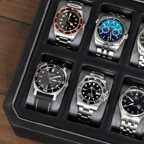 Vista 5 de ROTHWELL Juego de regalo de 12 ranuras de cuero y caja de viaje a juego de 5 relojes, organizador de exhibición de lujo para relojes, soporte