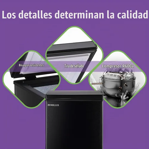 Vista 4 de DEMULLER Congelador de pecho profundo, mini congelador con pantalla de visualización electrónica, congelador de puerta superior independiente