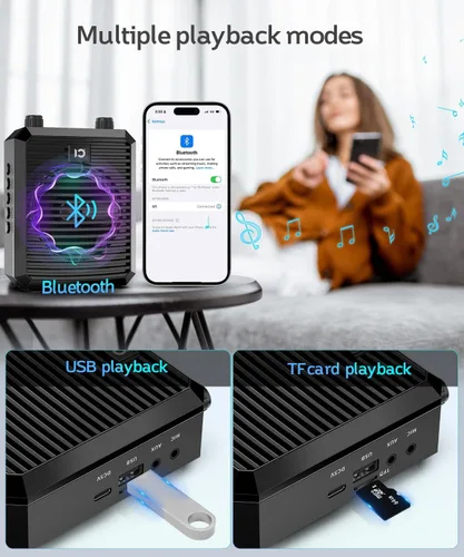 Vista 7 de SHIDU Amplificador de voz portátil para profesores Micrófono Lavalier inalámbrico 18W Speaker with 2.4G Wireless Microphone Rechargeable Personal