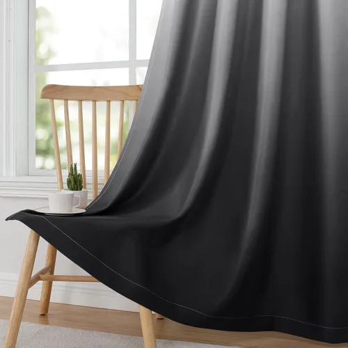Vista 3 de HOMEIDEAS Cortinas Blackout Negras Ombré de 52 x 63 Pulgadas de Largo Degradado Oscurecimiento de Habitación Aislamiento Térmico Ahorro de Energía
