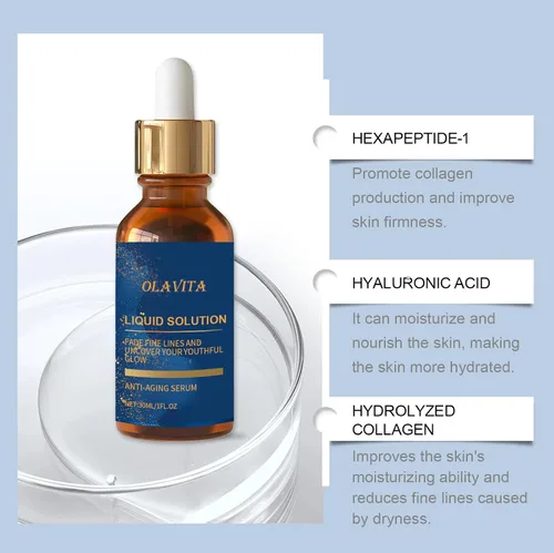 Vista 2 de OLAVITA Suero facial, solución líquida antienvejecimiento con vitamina C, E, retinol y aloe, aumenta el colágeno, reduce los poros, disminuye