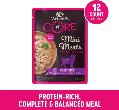 Vista 2 de Wellness CORE - Alimento húmedo natural para perros de raza pequeña, sin granos, comida húmeda para perros, entrada gruesa de pollo e hígado