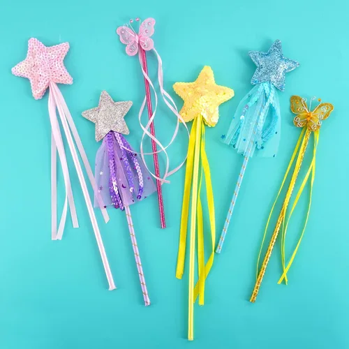 Vista 3 de BANBALLON Juego de 6 varitas mágicas de princesa para disfraz de princesa, juego de rol, regalo de fiesta de cumpleaños