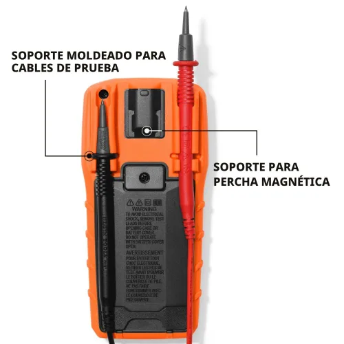 Vista 5 de Klein Tools 80196 Kit de multímetro digital con estuche, probador de voltaje CA/CC de rango manual de 600V, prueba baterías, corriente, resistencia