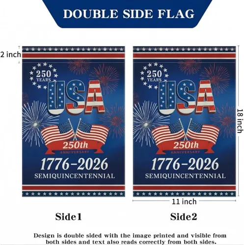 Vista 3 de 250 Anniversary USA Garden Flag, 250th Anniversary America Flag 1776-2026 Commemorative Patriotic 250 Year Banner 4th of July Yard Sign Double-Sided