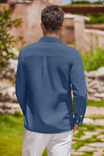 Vista 13 de COOFANDY Camisa Oxford de manga larga con botones para hombre, camisas de vestir de ajuste regular