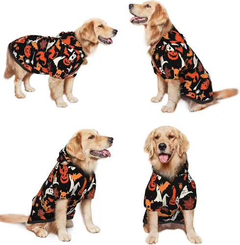 Vista 2 de Disfraz de perro de Halloween, sudadera con capucha con estampado de fantasma de calabaza para invierno, Halloween, cosplay, suéteres con capucha