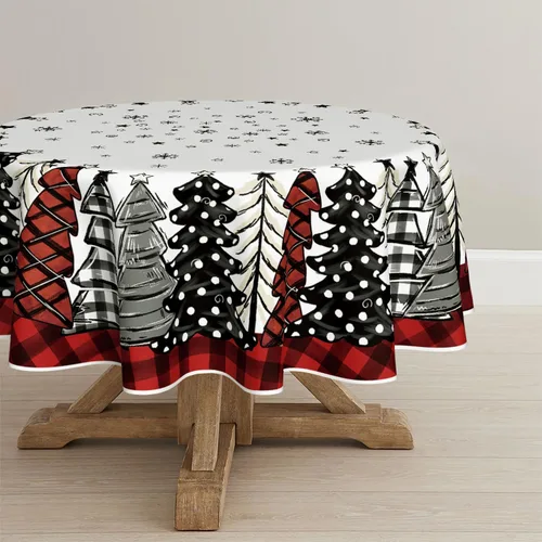 Vista 11 de Horaldaily Mantel de Navidad 52×70 Pulgadas Rectangular, Árboles de Navidad con Diseño de Búfalo a Cuadros Negro Lavable, Cubierta de Mesa