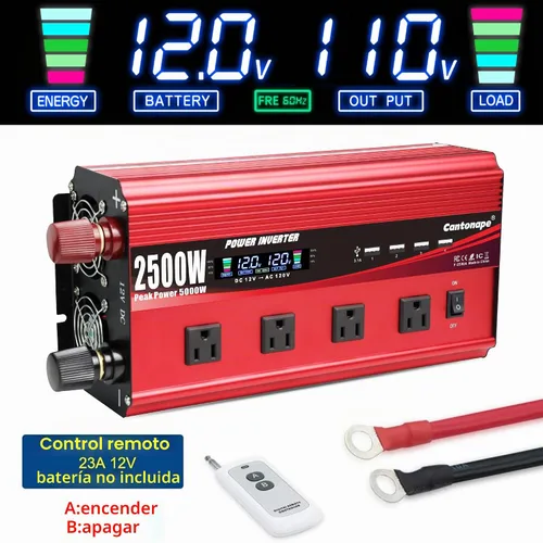 Vista 5 de Cantonape 2500W Power Inverter 12V to 110V/120V DC to AC with LCD Display