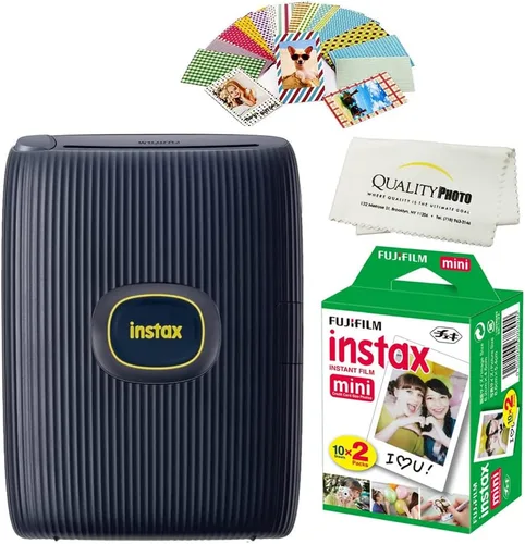 Vista 5 de Fujifilm Instax Mini Link 2 Impresora para Smartphone Más Películas Instax Mini Paquete de 20. Más Pegatinas. Paño de Microfibra Multiuso de Blanco