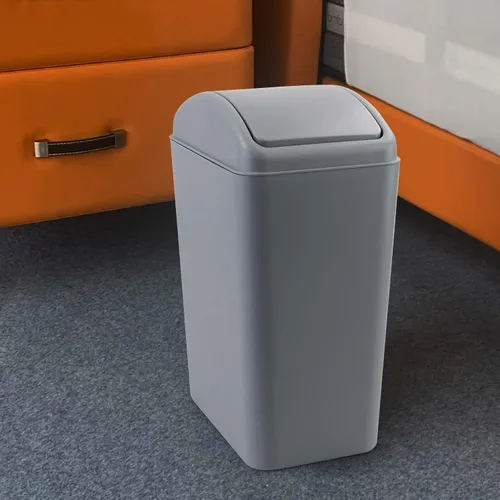 Vista 3 de Cubo de basura con tapa oscilante para cocina, 4 galones/16 L, color gris, paquete de 2