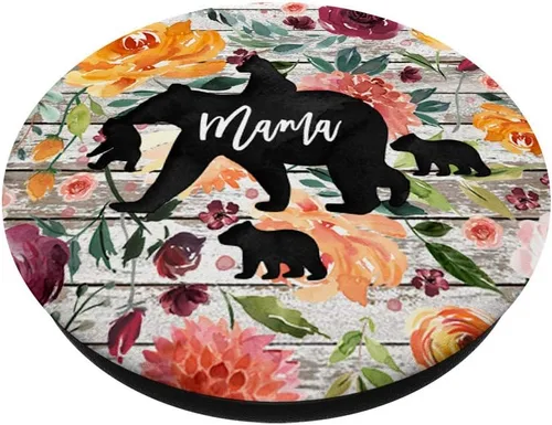 Vista 3 de Mama Bear Cuatro Cubitos de Bebé Rústico Madera Watercolor Floral Regalo - PopSockets Grip y Soporte para Teléfonos y Tabletas