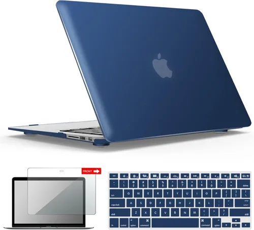 Vista 29 de iBenzer Carcasa rígida de plástico con superficie suave 3 en 1 y cubierta para teclado y protector de visualización para MacBook Air, Negro