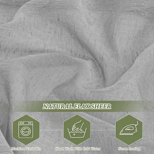 Vista 7 de RYB HOME Cortinas traslúcidas grises – Cortinas semitransparentes mezcladas de lino para privacidad, cortinas de ventana, reducción de luz para sala