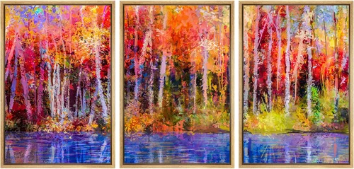 Vista 137 de wall26 Lienzo enmarcado para pared, juego de arte de acuarela pastel, paisaje rural, ilustraciones con formas abstractas, arte moderno, decorativo