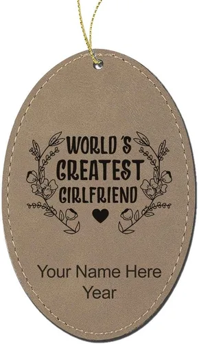 Vista 3 de LaserGram Personalized Christmas Ornament, World's Greatest Girlfriend, Faux Leather, Custom Laser Engraved Gift Idea (Oval Shape, Gray)