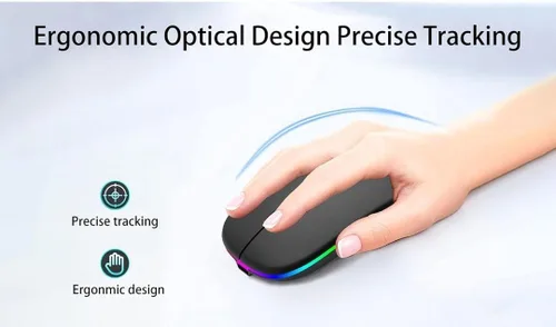 Vista 7 de Ratón delgado inalámbrico, recargable 2.4G, clic silencioso, RGB, 1600 DPI, batería de 500 mAh, compatible con Windows/Mac