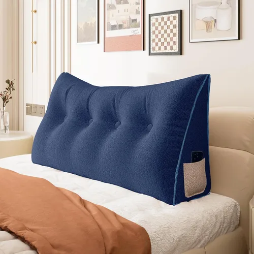 Vista 26 de Almohada de cuña doble gruesa de 8 libras para cabecero de dormitorio universitario, almohada de cuña de terciopelo con respaldo triangular