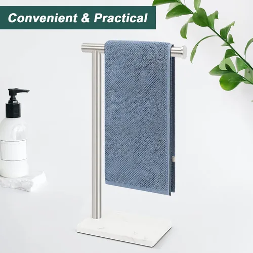 Vista 6 de Toallero de Mano, Soporte de Toalla de Mano para Baño con Base de Mármol, Barra de Toallero de Mano en Forma de L de Acero Inoxidable 304