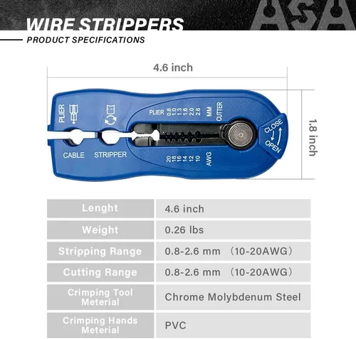 Vista 2 de ASA TOOLS CSB - Pelacables y cortador, herramienta de pelado de cables de alta resistencia múltiple para pelar cables, corte (cuchillas dobles)