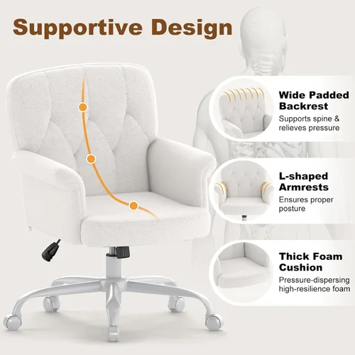 Vista 5 de Comfy - Silla de escritorio para oficina en casa, silla de tocador tapizada con ruedas y brazos, moderno asiento giratorio ajustable