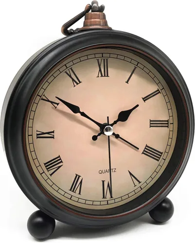 Vista 7 de TooTa - Reloj despertador analógico retro vintage, 4.5 pulgadas, súper silencioso, sin tictac, con luz nocturna, funciona con pilas, diseño simple