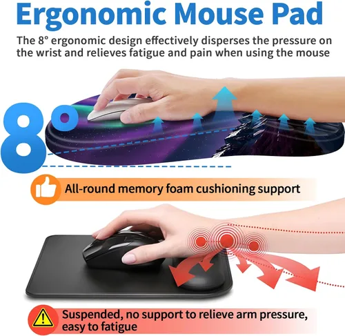 Vista 4 de YIWEI Alfombrilla de mouse ergonómica con soporte para muñeca, alfombrilla de mouse de espuma viscoelástica de gel para teclado de computadora