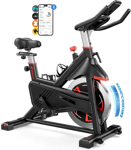 Vista 10 de Merach Exercise Bike for Home Gym, Low Noise Stationary Bike with Brake Pad, Indoor Workout Bike with Self-Developed App, Tablet Mount and Fitness