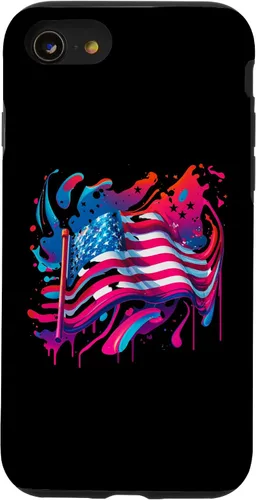 Vista 13 de iPhone 15 Watercolor American USA Flag Patriot 4th of July Fourth Pink Case