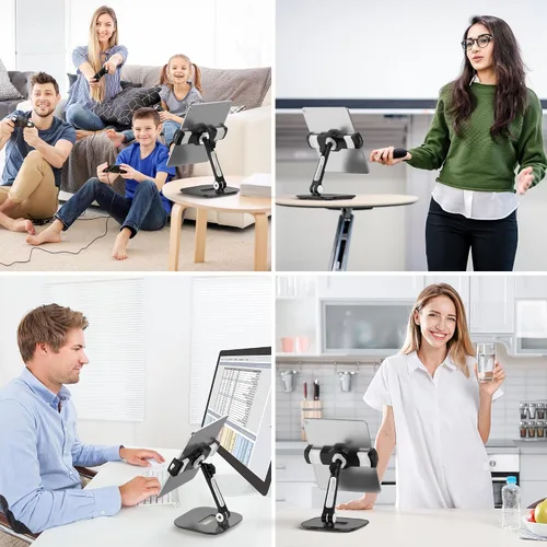 Vista 3 de AboveTEK Soporte para tableta, elegante soporte de aluminio para iPad, soporte plegable giratorio de 360° para tabletas/teléfonos inteligentes de 4