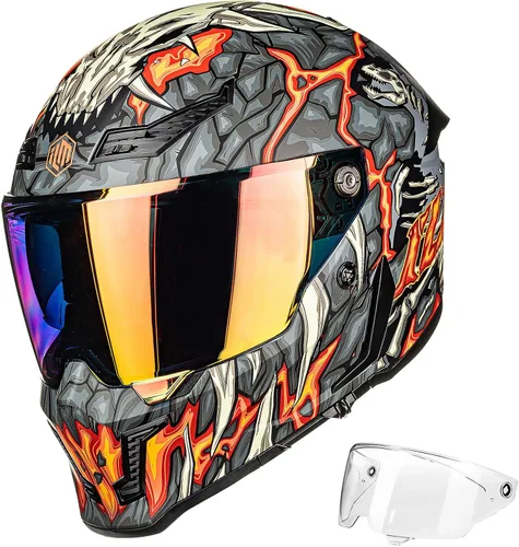 Vista 14 de ILM Cascos para Motocicleta para Adultos Hombres Mujeres Casco Integral DOT ECE con Visor Dual para Carreras en Calle con Pinlock Modelo MF509