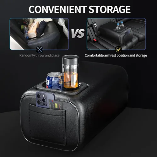 Vista 7 de Reposabrazos universal para automóvil de dos filas con caja de consola y portavasos para asiento trasero, reposabrazos de segunda fila