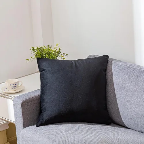 Vista 6 de RainRoad Fundas de Almohadas Decorativas Negras Juego de 2 de Terciopelo Suave 18x18 Pulgadas para Sofá Cama (Negro, 18" x 18"(Paquete de 2))