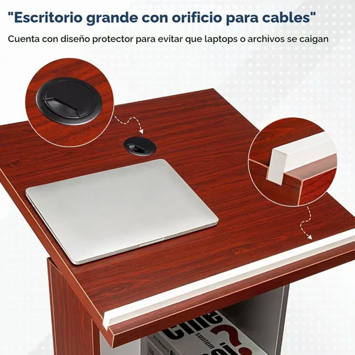 Vista 5 de Soporte de podio de madera con ruedas+soporte de micrófono ajustable, podio portátil de oficina móvil para conferencias, podio de conferencias
