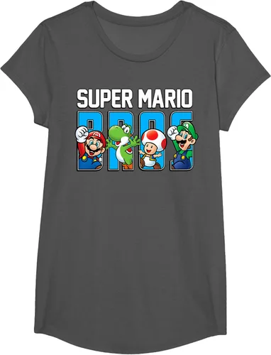 Vista 37 de Super Mario Bros Characters Letter Fill Graphic T-Shirt Camiseta, Negro