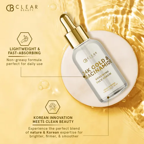 Vista 3 de Clear Beauty Suero de oro de 24 quilates y niacinamida para cara, antienvejecimiento, reafirmante, hidratación, tono y resplandor, probado por