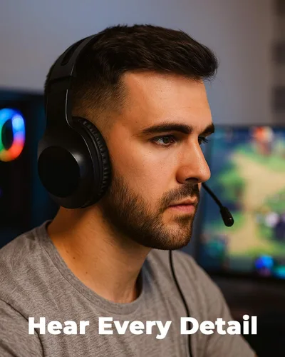 Vista 7 de Auriculares con cable con micrófono para computadora portátil - Auriculares sobre la oreja con sonido estéreo y micrófono con cancelación de ruido