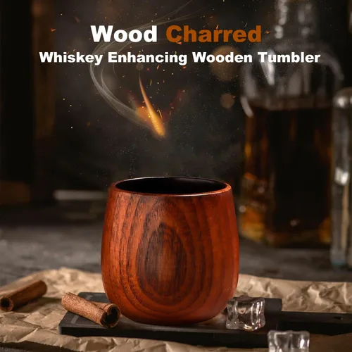 Vista 8 de Vasos de Whisky de Madera Carbonizada – Vasos de Bourbon de 6 oz para Hombres con Interior Quemado – Copas de Cóctel Old Fashioned – Regalos