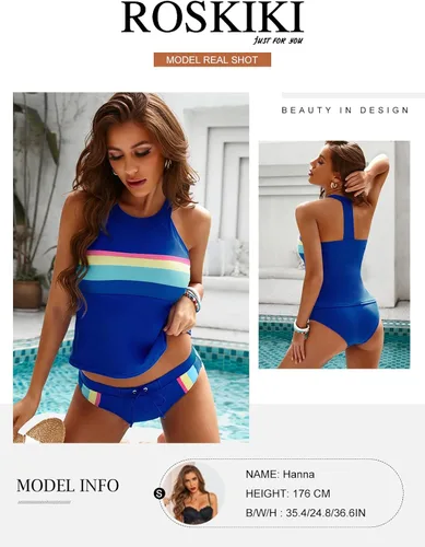 Vista 4 de ROSKIKI Traje de baño sin mangas para mujer, tankini retro para surfear