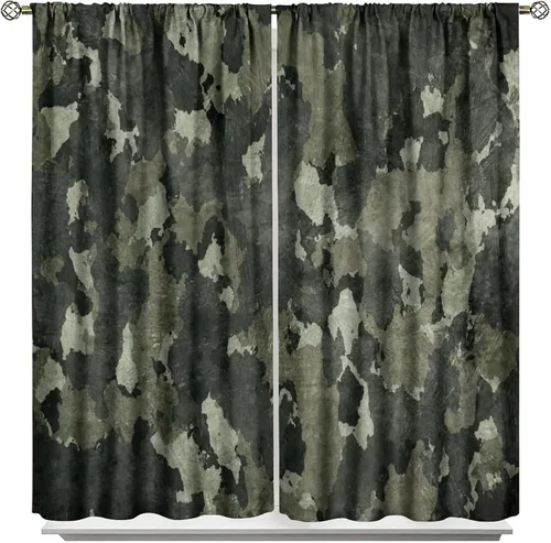 Vista 14 de Cortinas opacas de camuflaje de bosque, animales salvajes, osos, ciervos, alces, con bolsillo para barra, para sala de estar, dormitorio, decoración