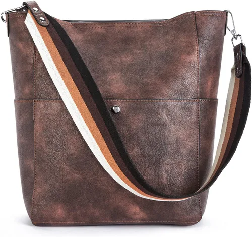 Vista 55 de BROMEN Bolsa Hobo para mujer, diseñada con cuero vegano, de hombro, bandolera